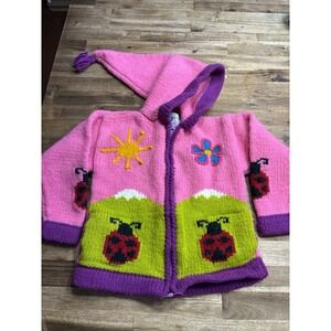 Better Sweater Girls Wool Knit Zip Sweater Jacket Size 6 Pink Hooded Alaska